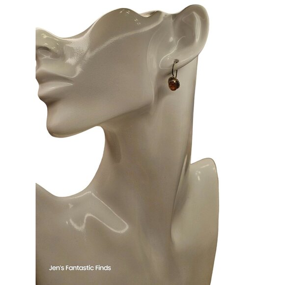 Vintage Sterling Silver & Amber Dangle Earrings - Picture 1 of 7